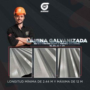 Lámina galvanizada RD 91.5 Medidas: 18, 20, 22 y 24